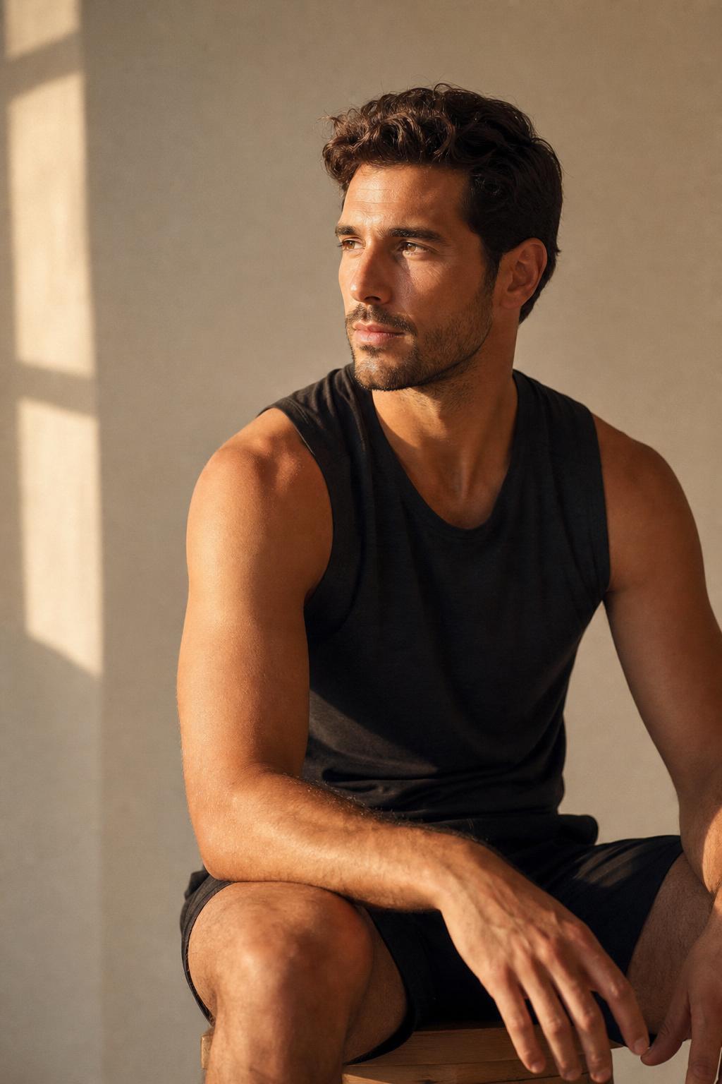 A personal trainer in warm studio light